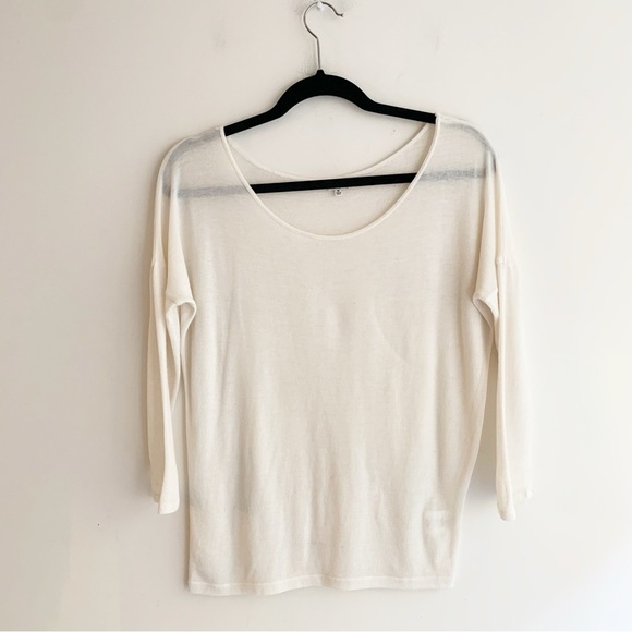Aritzia Babaton Top Sweater 3/4 Length Sleeve Wool Round Neck Cream Size XS - Picture 4 of 14